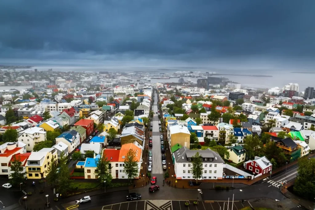 Reykjavik Landscape with clouds and blue sky