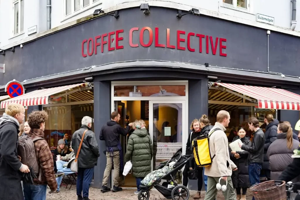 The Coffee Collective Copenhagen. People Standing in line for coffee